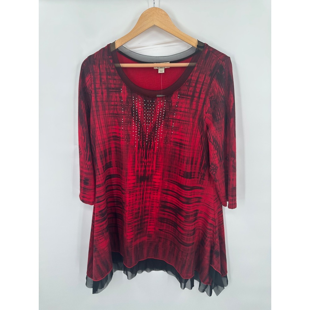 One World Top Womens L Embellished Mature Casual Work Career Professional Flowy